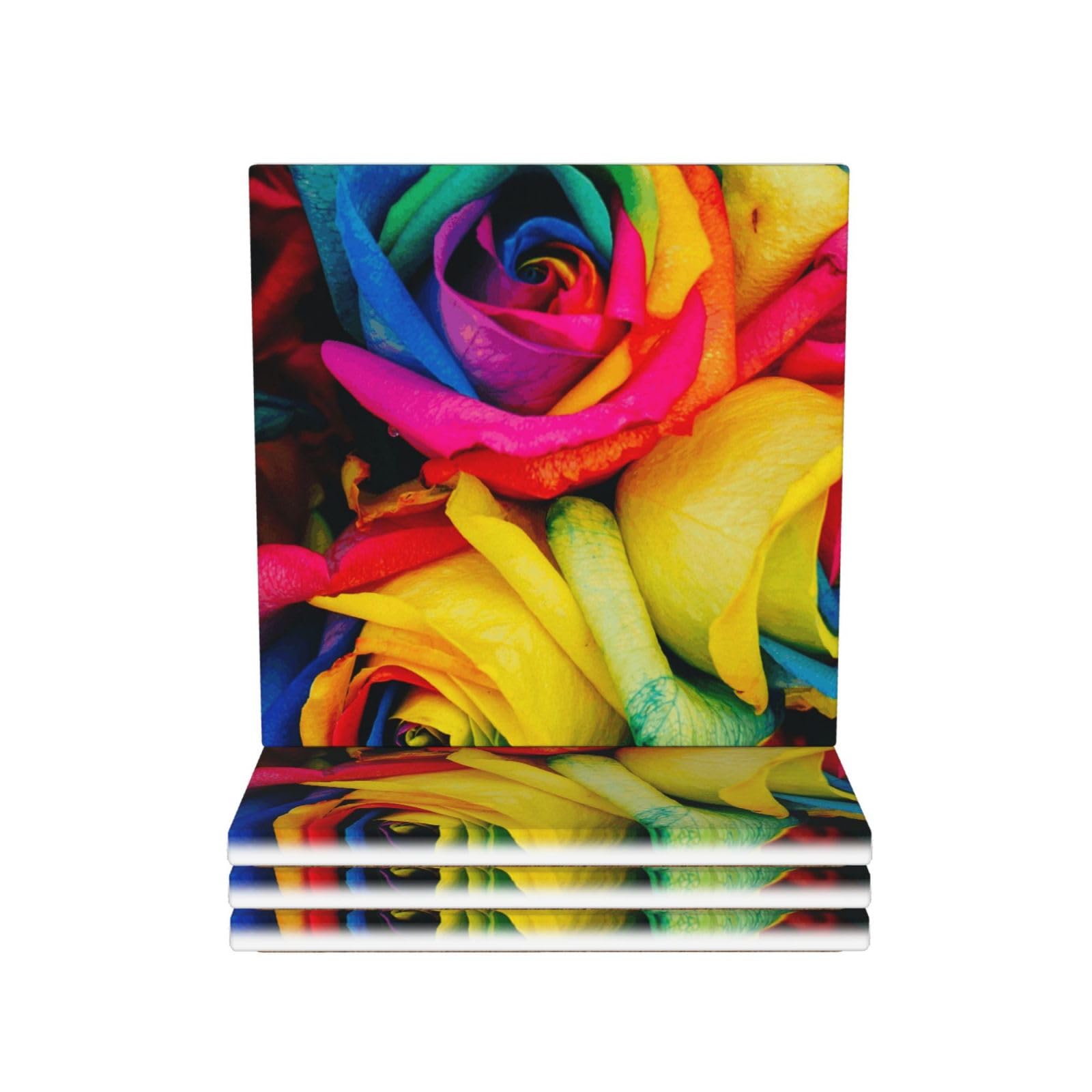 Dessous de verre céramique roses arc-en-ciel contre les taches de table