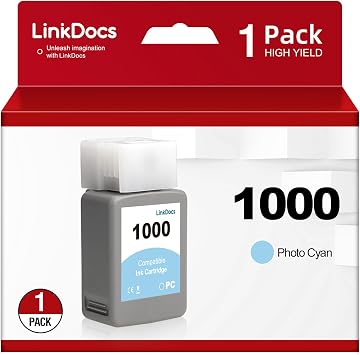 LinkDocs PFI-1000 Photo Cyan Ink Cartridges Replacement for Canon PFI1000 PFI 1000 PC Ink Cartridge Work for Canon imagePROGRAF PRO-1000 Printer 80ml