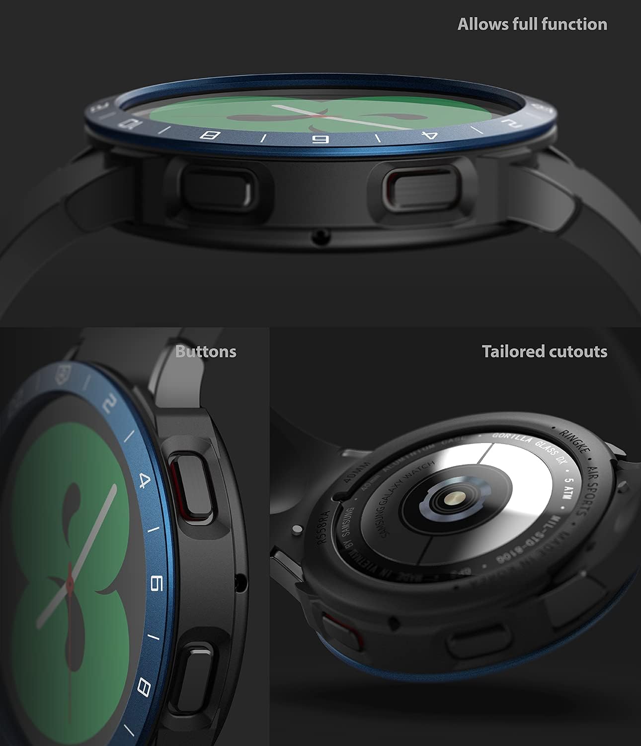 Ringke [Air Sports + Bezel Styling] Compatible with Samsung Galaxy Watch 4 40mm, Flexible Shockproof TPU Case with Adhesive Aluminum Frame Ring Cover - Black / 12