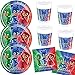 Procos/Carpeta Kit de fête 53 pièces * Pyjamasques * avec 16 assiettes + 16 gobelets + 20 serviettes + décoration // Pyjamasques pour enfants anniversaire d'enfant fête à thème ballons