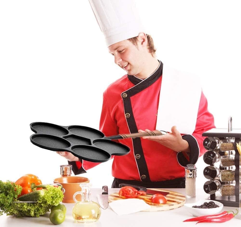 Frying Pan Skillet Egg Frying Pan Cast Iron 6 grids Fried Egg Cooker Pans Induction Pancake Omelette pan Save Food Oil Black