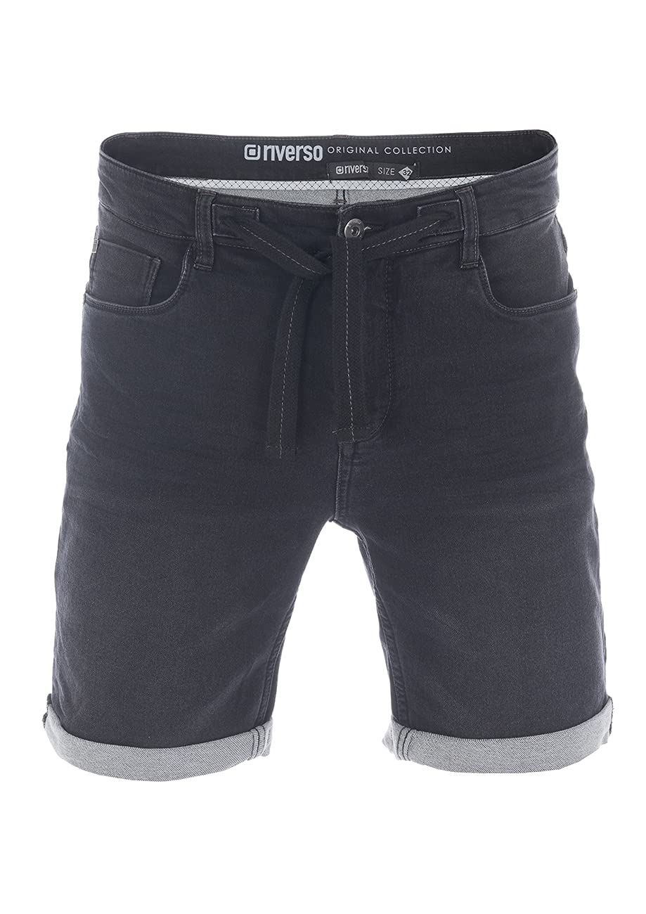 riverso Jeans Shorts Herren Stretch Kurz Kordelzug Regular Fit RIVPaul Kurze Hosen Bermuda Shorts Sommer Denim Einfarbig Schwarz Blau Grau 30 31 32 33 34 36 38 40 42 44 46