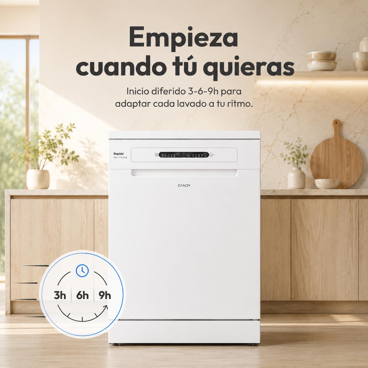 Candy Rapidò CF 3E7E0W Lavavajillas 60 CM, 13 Servicios, Secado por Condensación, 5 Programas, Cesta para Utensilios Grandes, Inicio Diferido 3-6-9 H, Indicador de Sal, 47DB, Blanco
