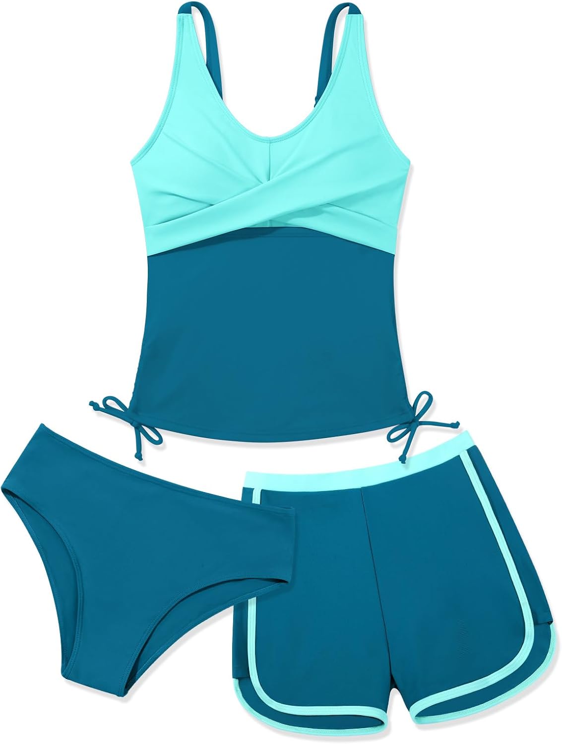 URMAGIC Girls Swimsuits Tankini Set with Shorts Criss Cross Bathing Suits Tween Teen Juniors Girl Two Piece Swimwear