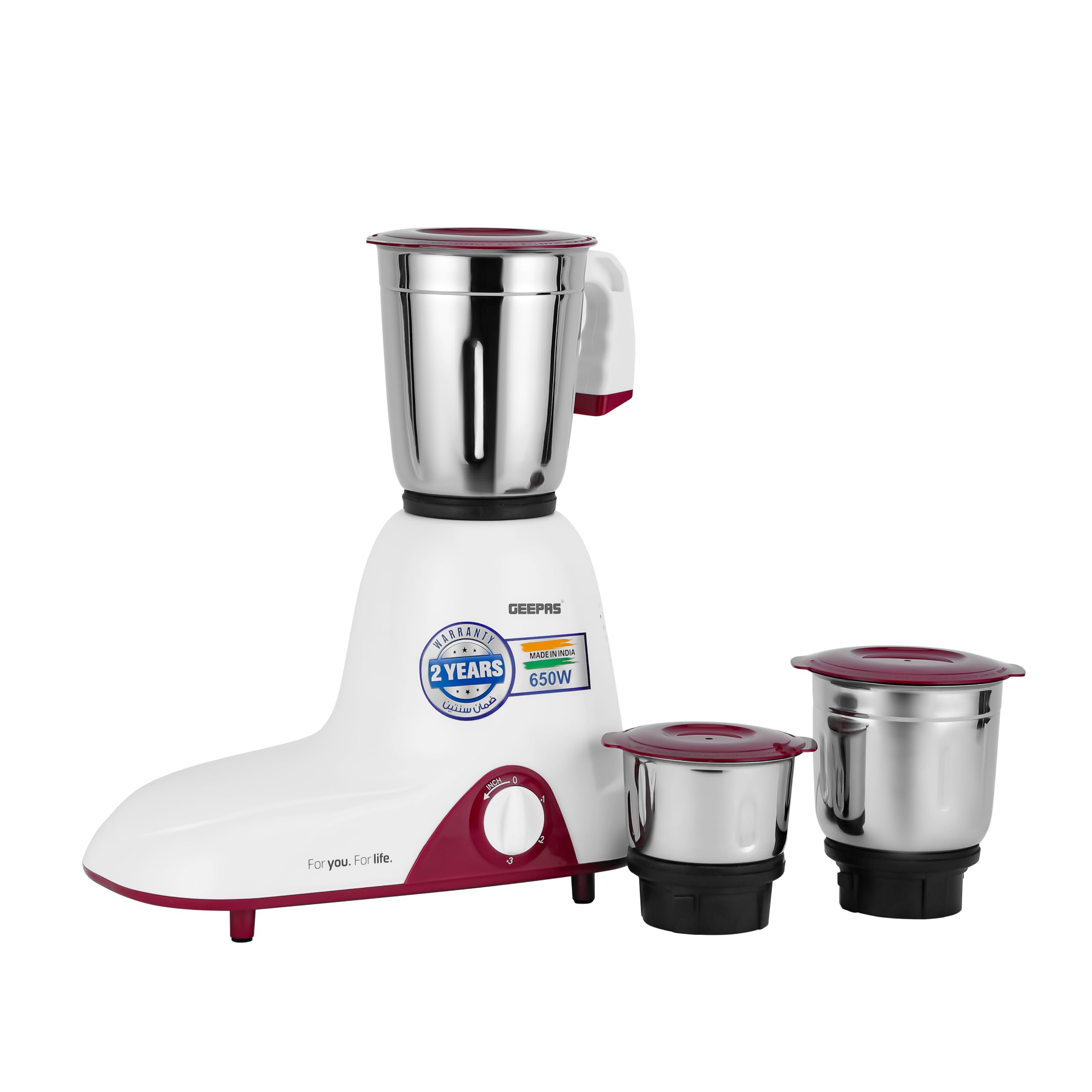 Geepas 3-IN-1 Mixer Grinder- GSB44094| 650W Powerful Motor with Stainless Steel Jars and Blades, Unbreakable Jar Caps| Ergonomic Design, Overload Protector| White and Purple, 2 Years Warranty