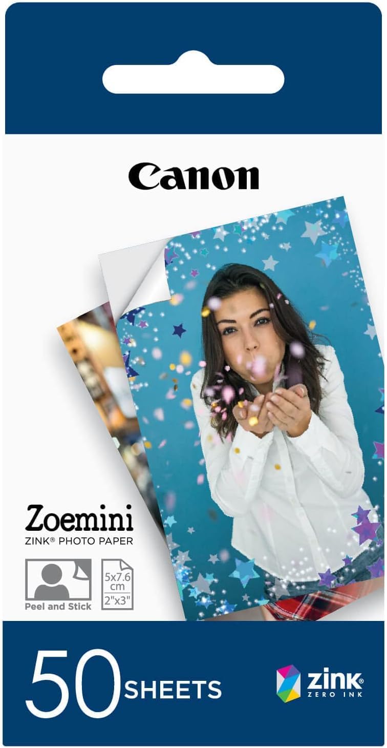 Canon 3215C002 Zoemini ZINK Papier Fotograficzny, Biały, 50 Arkuszy & Canon Zoemini 2 zestaw do drukowania zdjęć + cynkowe zdjęcie 20-częściowy + ZP-2030