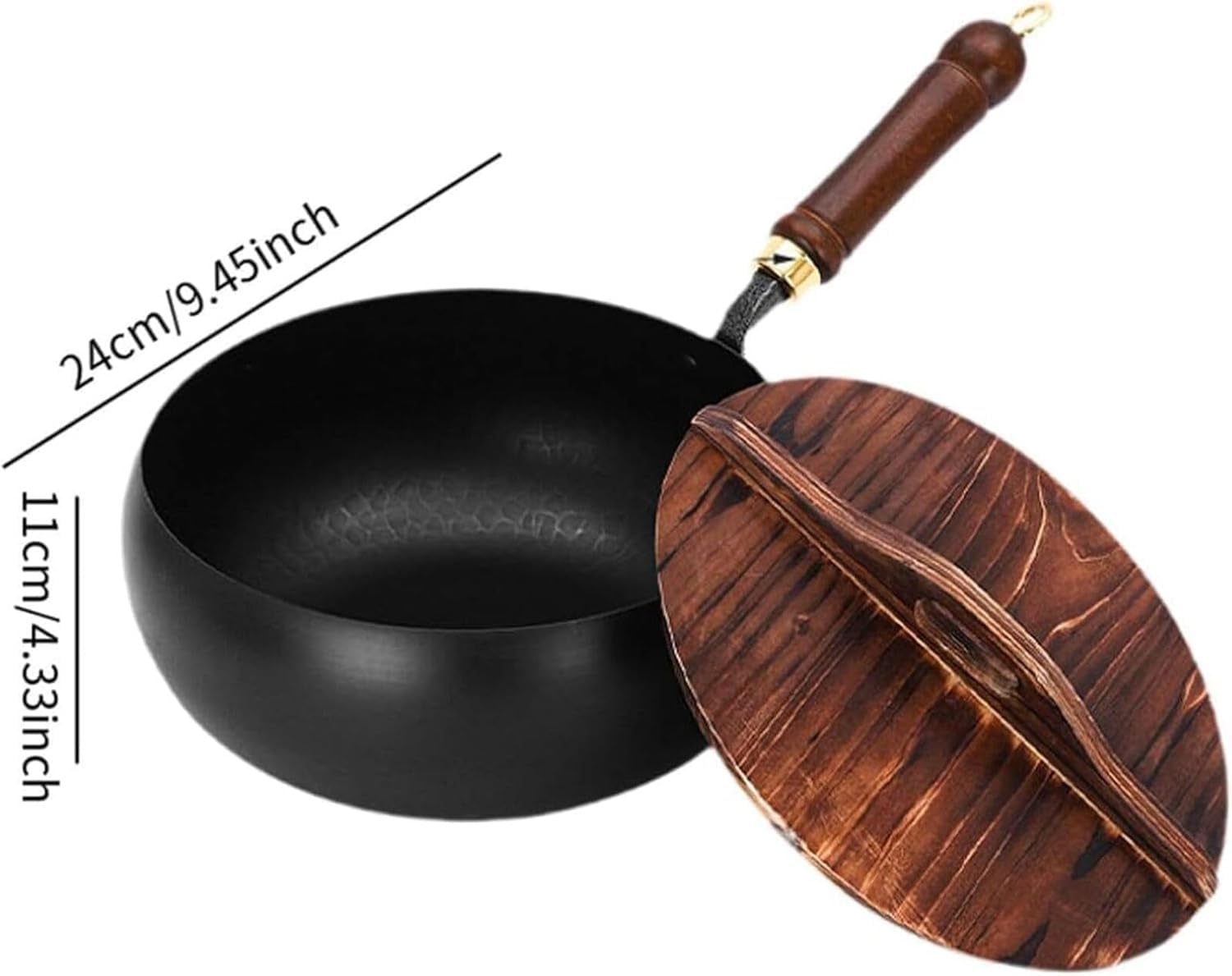 Padella in ferro non rivestita, padella in Sartén de hierro sin revestimiento, sartén japonesa Suntuup, wok de fondo redondo con tapa, wok pequeño de fondo plano sin revestimiento (30cm)