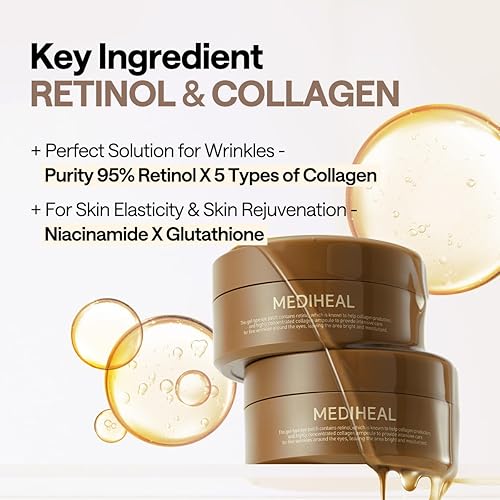 Miniatura 7 de Mediheal Parches de colágeno con retinol para debajo de los ojos almohadillas de hidrogel coreano (60 parches) con 95% de retinol y 5