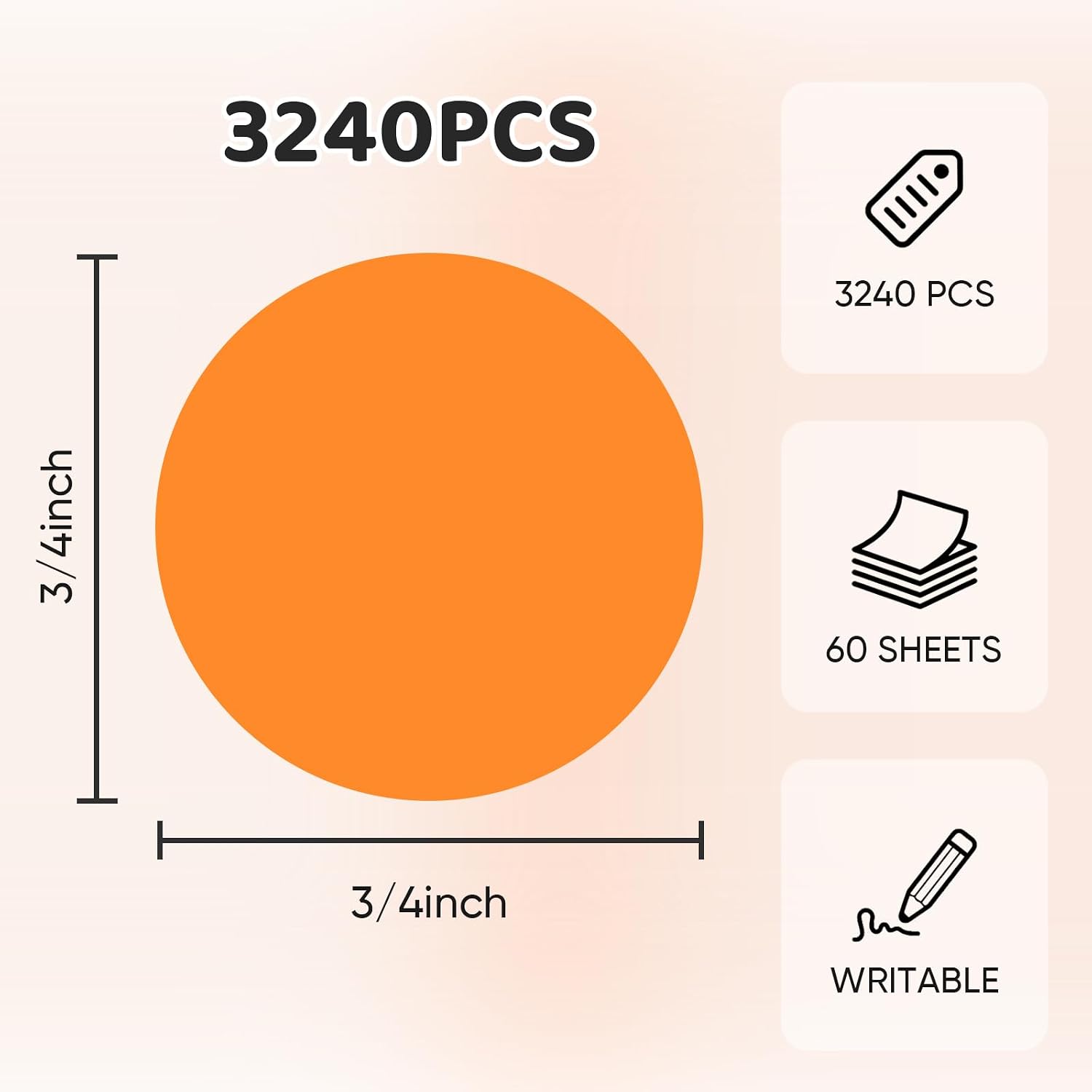 3240 PCS Writable Colored Dot Stickers, Strong Adhesive for Long-Term Use, Round Color Coding Labels Classroom Must Haves, Circle Stickers for Kids, Organization & Yard Sale Pricing, Orange 3/4 Inch image 3
