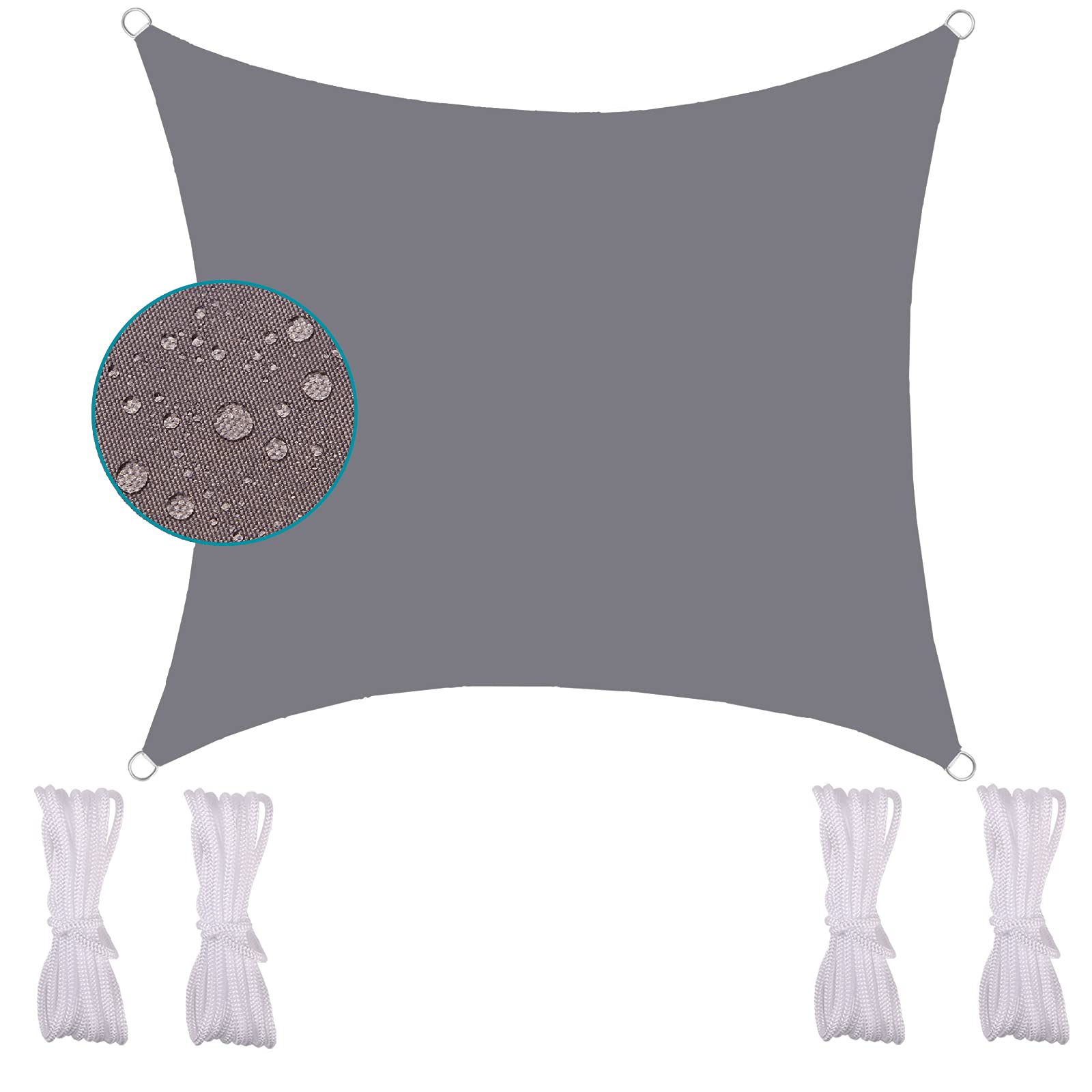 Voile d'ombrage imperméable 2,5 x 2,5 m gris anti-UV avec corde de fixation