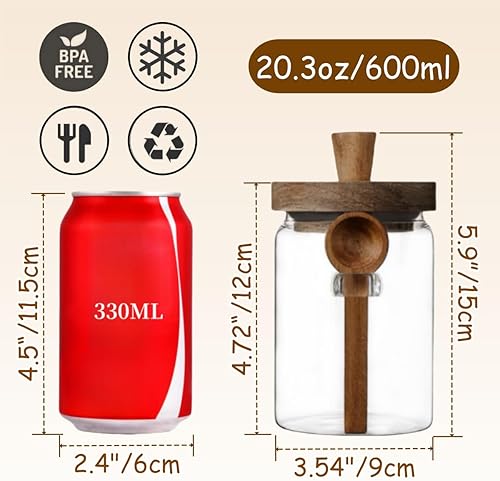 Miniatura 2 de ANSQU Juego de 2 tarros de vidrio para almacenamiento de alimentos con tapa de madera de bambú y cuchara, recipientes de cocina de vidrio de 20.3