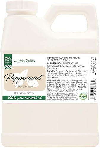Aceite esencial de menta 100% puro de grado terapéutico, 16 onzas líquidas, perfecto para difusores de aromaterapia, fabricación de velas,