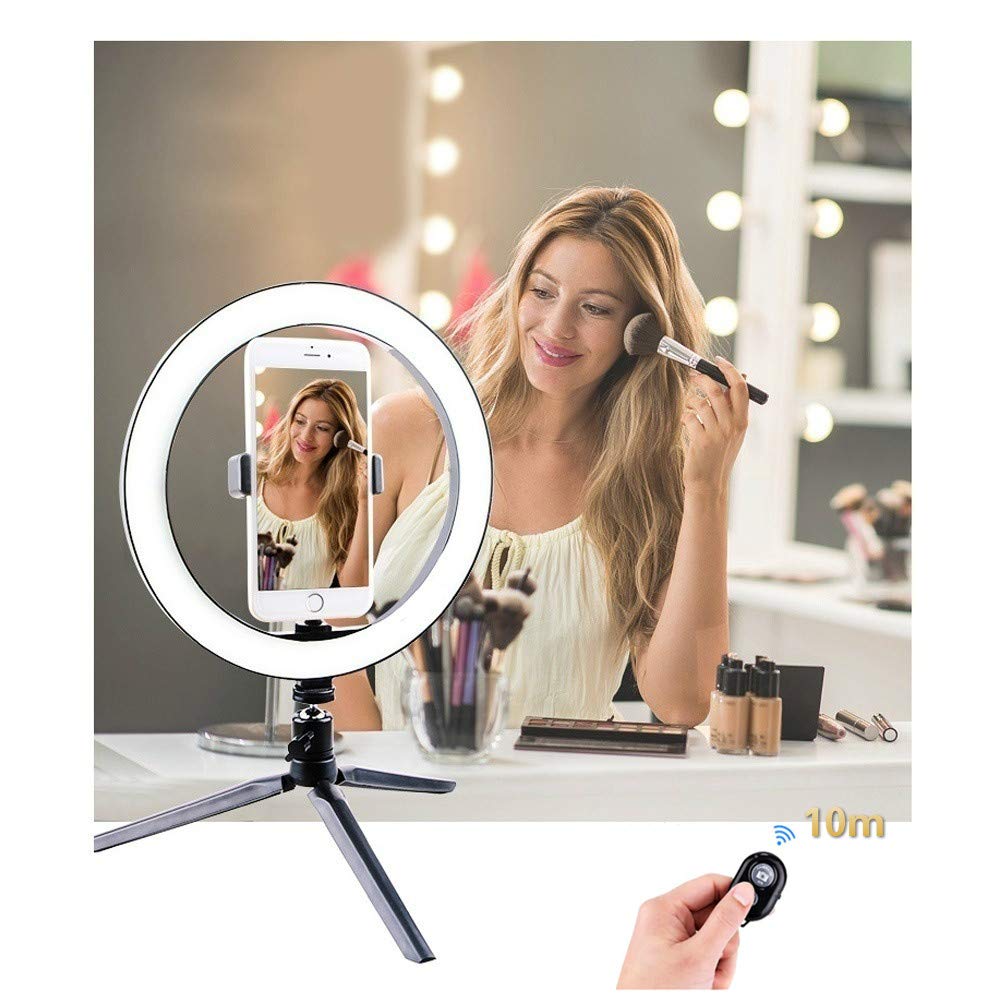 Anello luce dimmerabile OEBLD con 3 modalità di luce e 10 livelli di luminosità LED ad anello di riempimento luci per telefono Live Stream, trucco YouTube Shooting, D(10.2''ring light & tripod)
