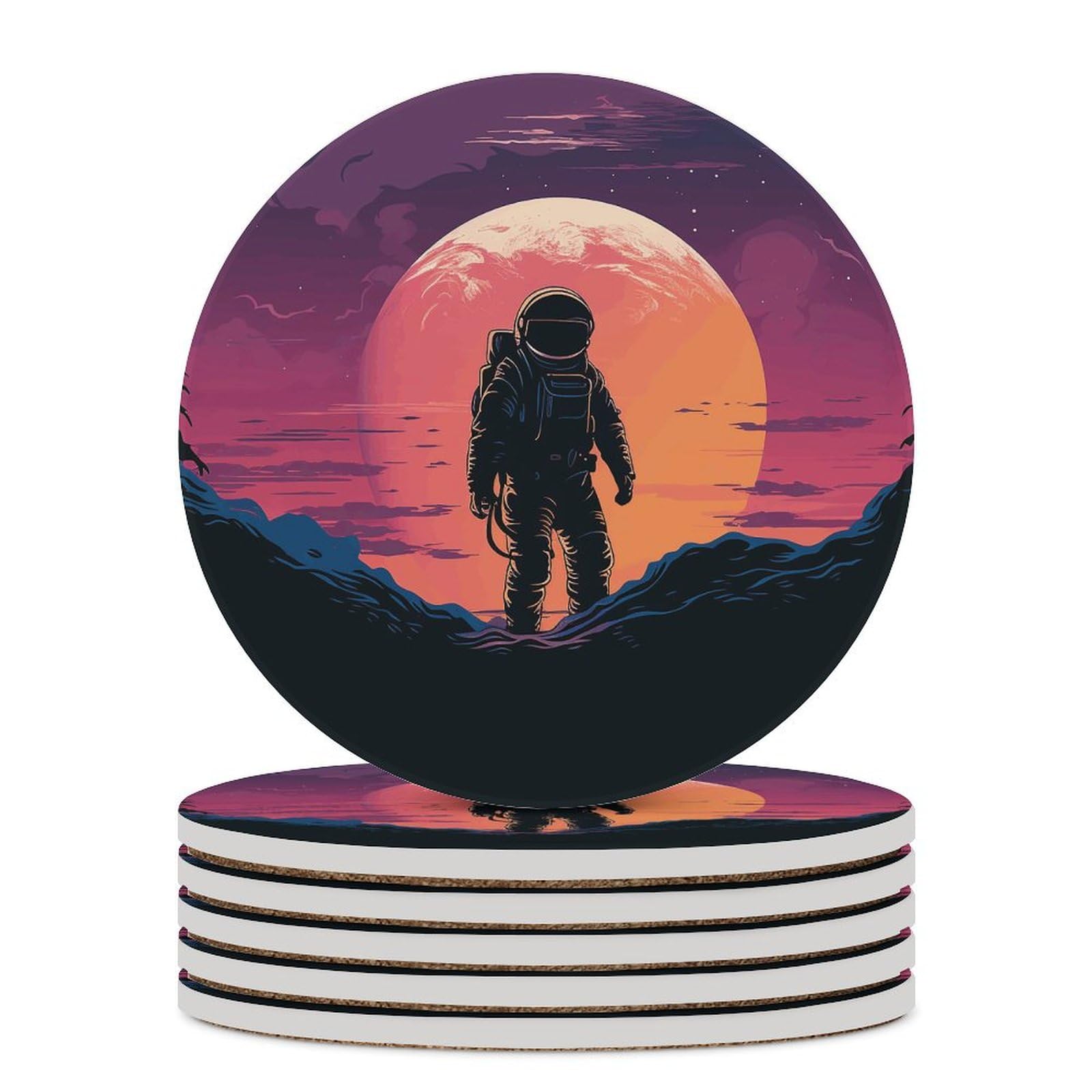 Dessous de verre astronaute lot de 6 en céramique absorbante et liège