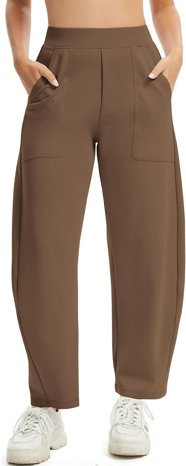 Womens Baggy Wide Leg Pants Barrel Leg Sweatpants Casual Elastic Waisted Stretch Travel Pants with Pockets - Image 3