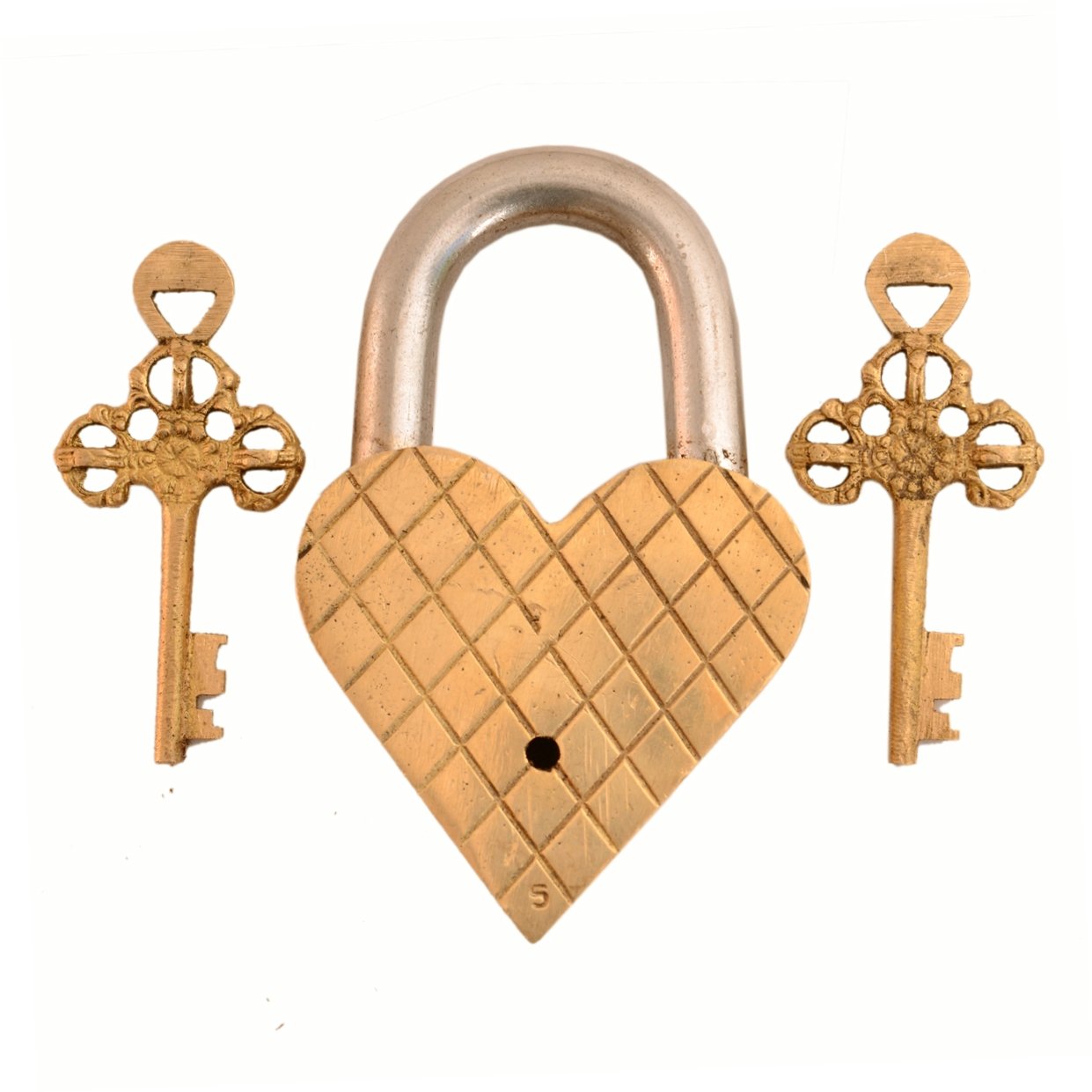 Purpledip Brass Padlock: Golden Heart (11001) 1