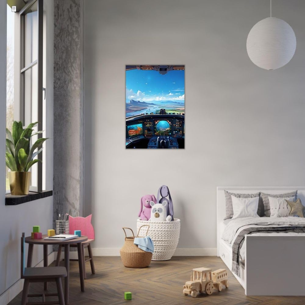 GAEKKO Tableau mural, motif de vaisseau spatial dans un monde de bande dessinée, sur verre acrylique, sans cadre photo, 80 x 120 cm
