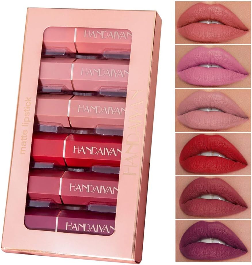 6 Colors Matte Lipsticks Set Velvet Red Lipstick Long Lasting Waterproof Makeup Kit with Gift box