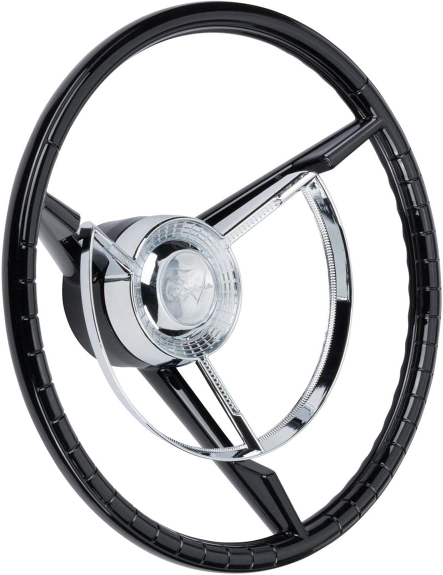 Speedway Motors Steering Wheel with Horn Ring & Center Cap Compatible with 1956-1957 Ford Thunderbird, 15 Inch Black Replacement Wheel Fits Original Column & Uses Factory Hardware