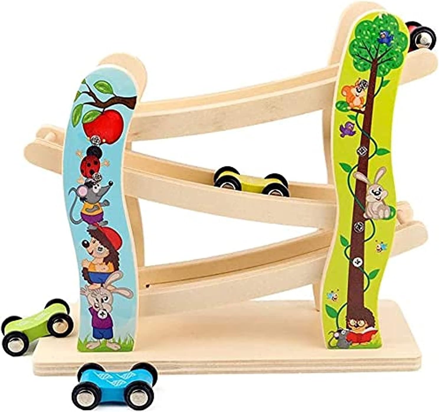 AlyasameenToddler Toys Race Track, Wooden Race Track Car Ramp Racer With 4 Mini Cars, Educational Creative Toddler Toys For 1-2 Year Old Boy And Girl Gifts