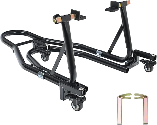 サンパーシー バイクスタンド リア メンテナンス 360度 回転 キャスター L型 V型 アダプター 耐荷重550kg (ブラック) - 1