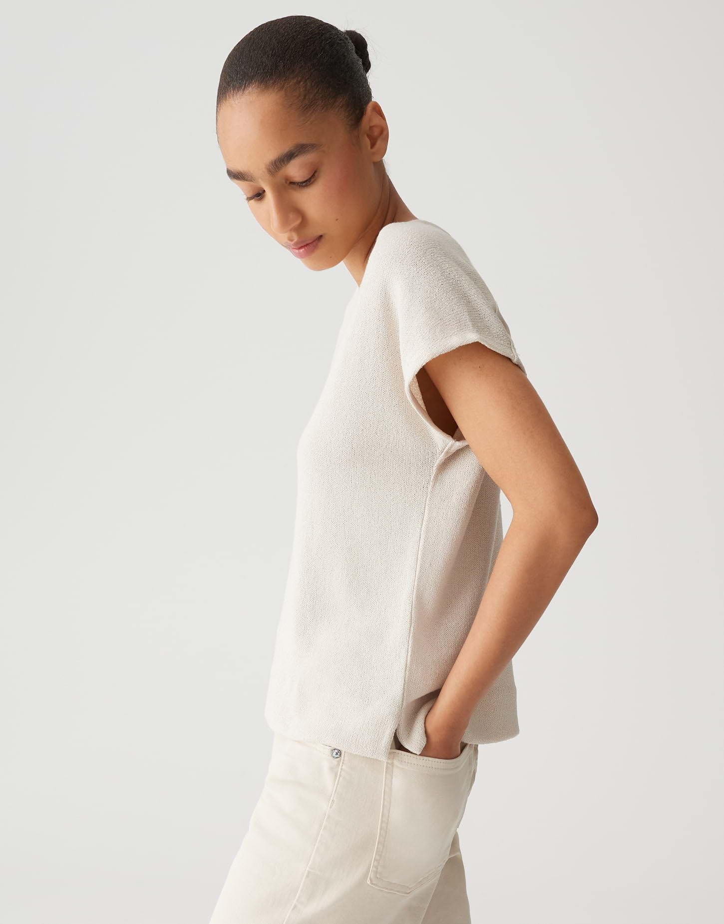 OPUS Damen Kurzarmshirt | Shirt SIRUKUS Boxy Fit in Feinstrick Optik