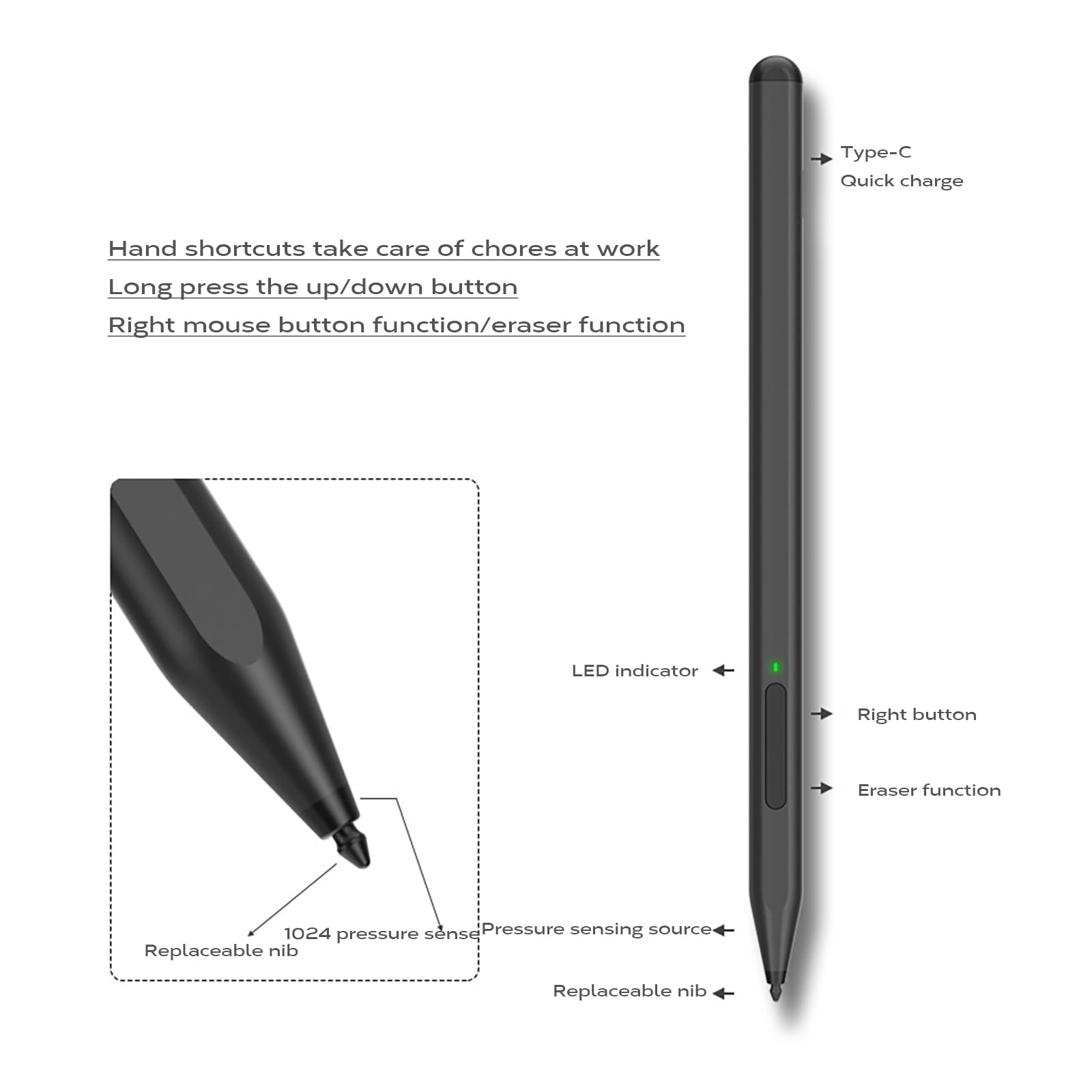 Penna stilo ricaricabile per Go/Laptop/Book Connection1024Pressure Sensitivity Digital Pen