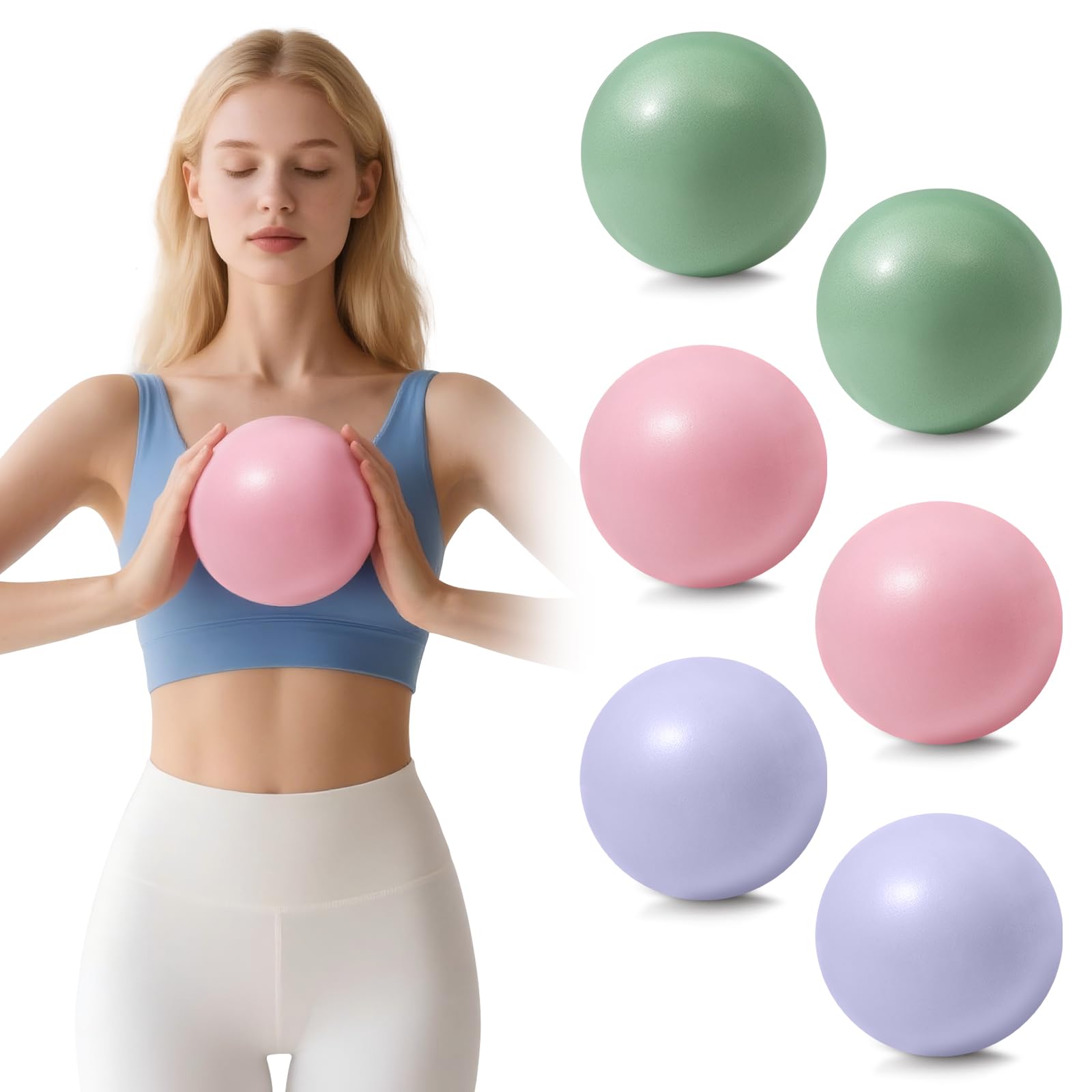 Vortix 3/6 palline da pilates, 25 cm, anti-esplosione e antiscivolo, piccola palla da ginnastica con tubo gonfiabile, palla da pilates per muscoli del pavimento pelvico, per yoga e fitness