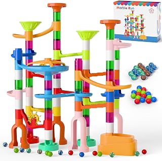 IFOLLOWER 135pcs Marble Run Maze Race Set - STEM Building Toys for Kids 3-12, 75 Pieces + 60 Marbles