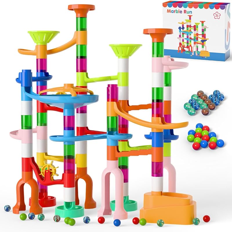 Ifollower Marble Run Kit, 135pcs Marble Maze Game Construction Building Toys for Kids, Marble Track Race Set STEM Learning Toys Gift for Boys Girls 3 4 5 6 7 8 9 10+