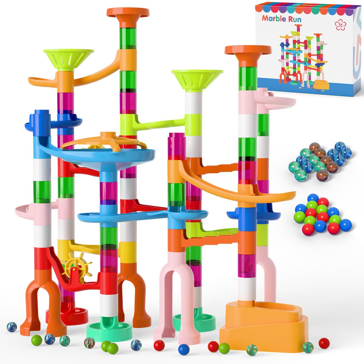 Marble Run, 135pcs Marble Maze Game Construction Building Toys for Kids, Marble Track Race Set STEM Learning Toys Gift for Boys Girls 3 4 5 6 7 8 9 10+