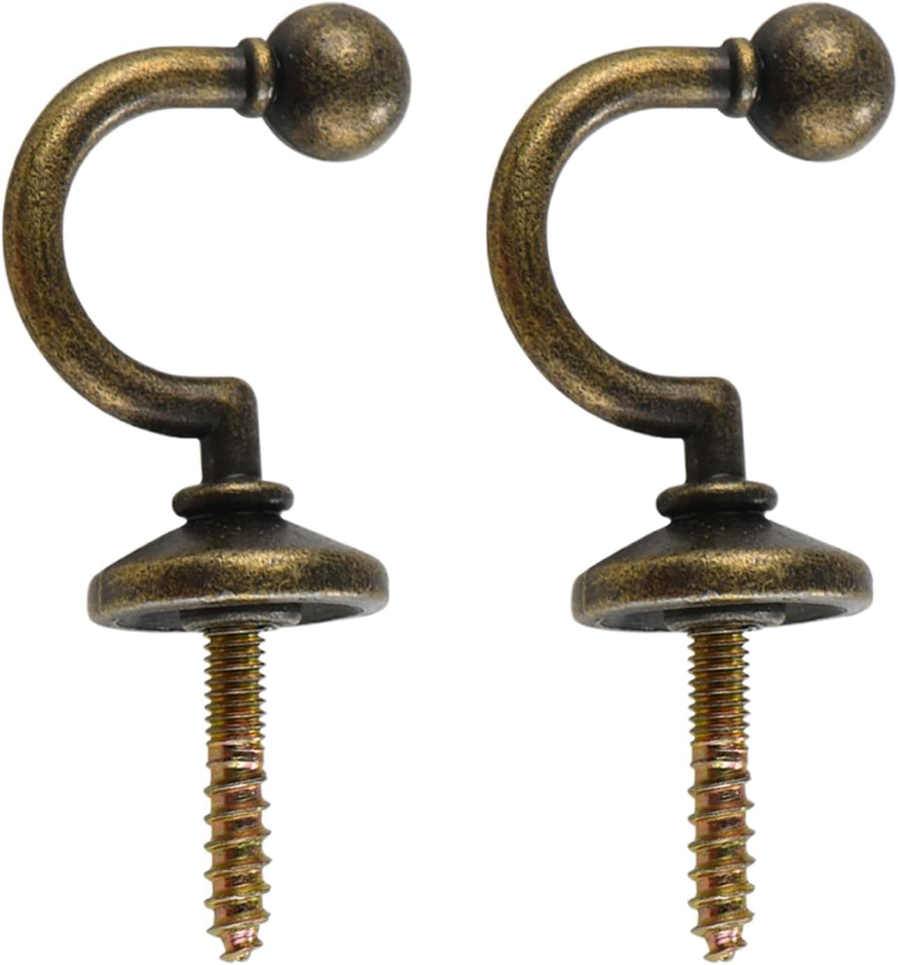 Curtain Tie Backs Hooks 2PCS Heavy Duty - Bronze Metal Holdbacks for Curtains, Screw in Hook for Tie Backs, Zinc Alloy Fabric-Friendly Ball End Hangers for Window Drapes, Clothes, Hat, Kitchen Towel