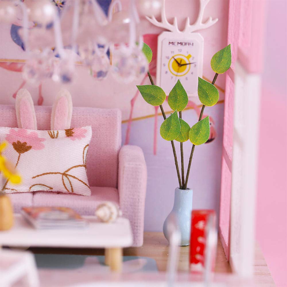 Amazon | DIY木製ピンクドールハウス初恋組み立てミニチュア家具ベッド