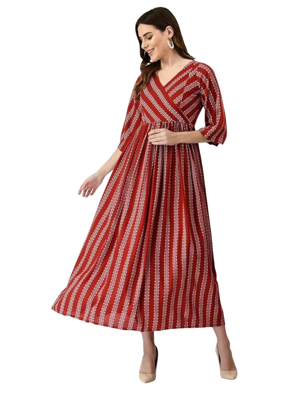 khejal Pure Cotton Floral Print Maternity Gown | Women?s Feeding Kurti with Zip Access | Comfortable Pregnancy & Nursing Wear for Daily Use-picture-10