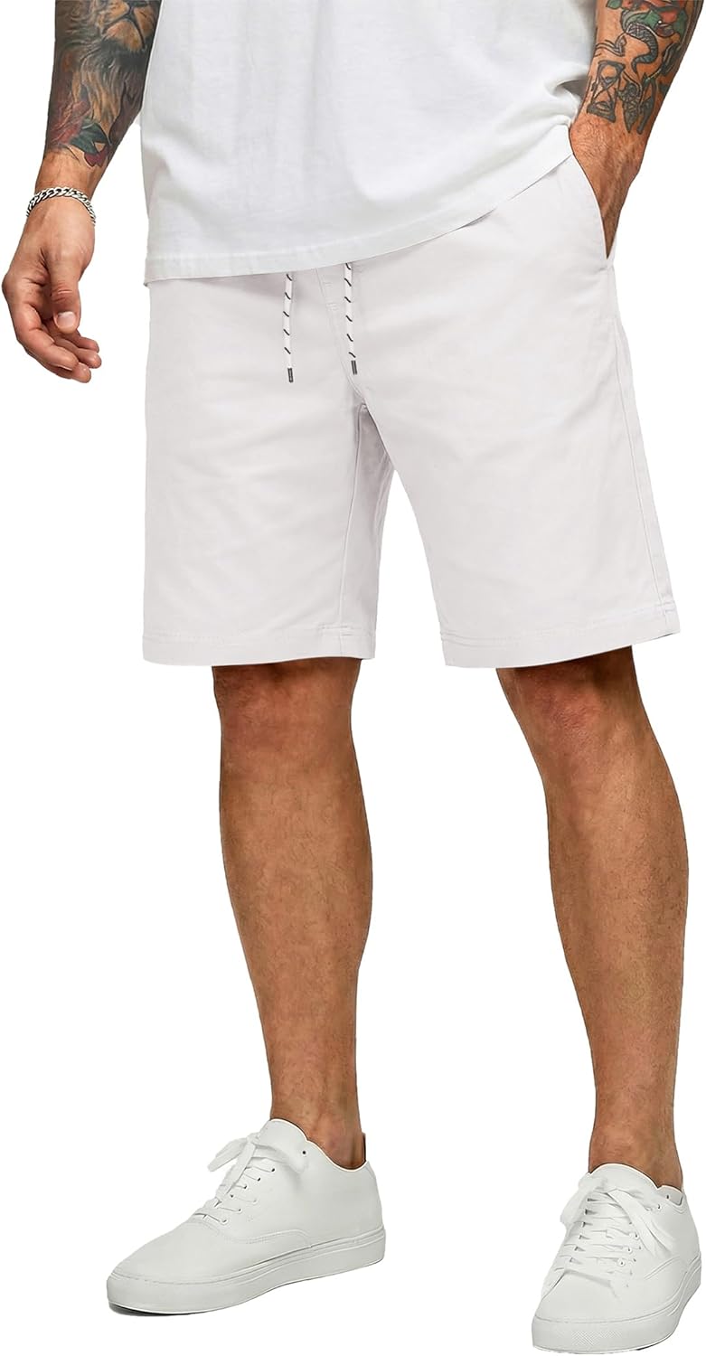 COOFANDY Mens Casual Shorts Cotton Drawstring 9 inch Chino Shorts Stretch Elastic Waist Summer Beach Golf Shorts
