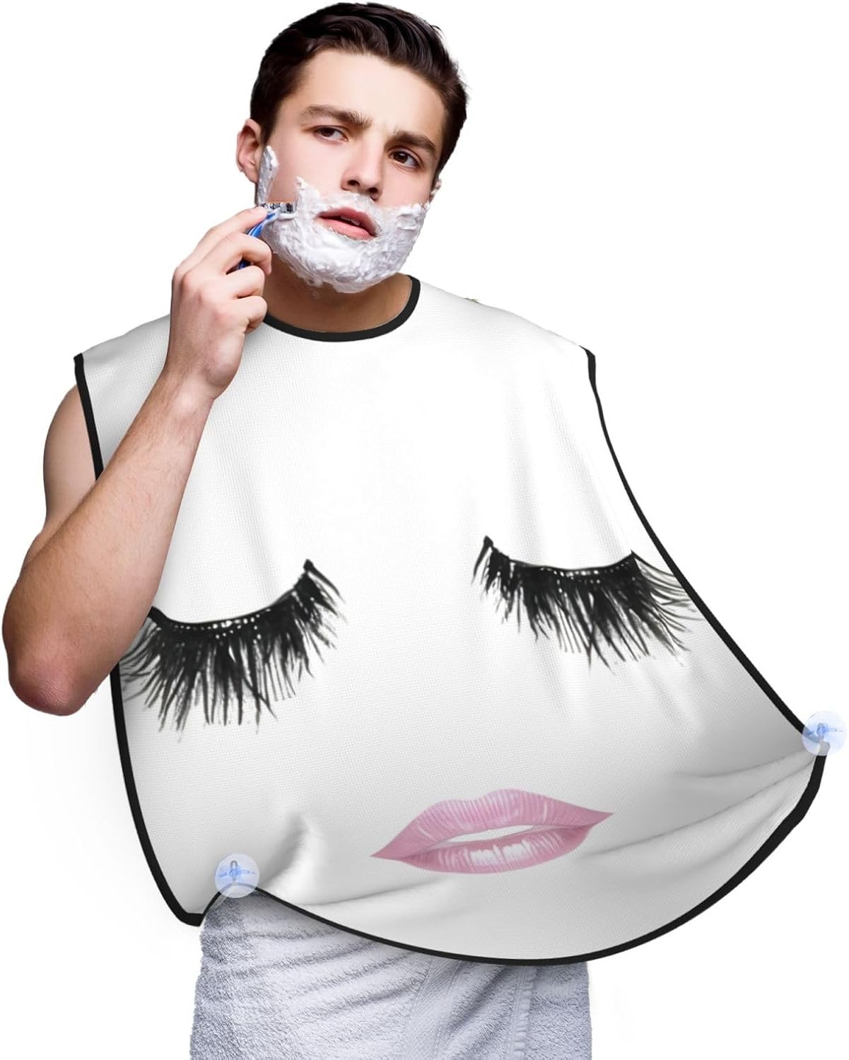 Eyelash Lip White Print Beard Bib Apron For Men, Beard Hair Catcher For Men Shaving Trimming,Beard Cape Cloth