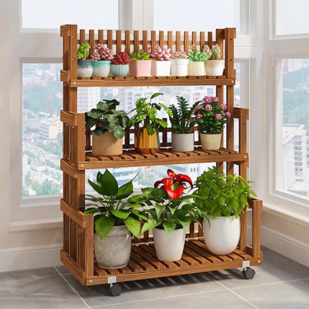 Support à fleurs en bois massif pour aménager un balcon verdoyant