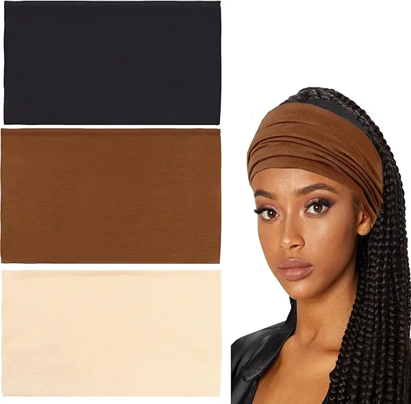 Wide Headbands for Women Thick Cloth Fabric Stretchy Headbands for Women Fashion Cute Soft Hair Bands for Women's Hair large Head Bands for Yoga Sports Running Black Brown Beige