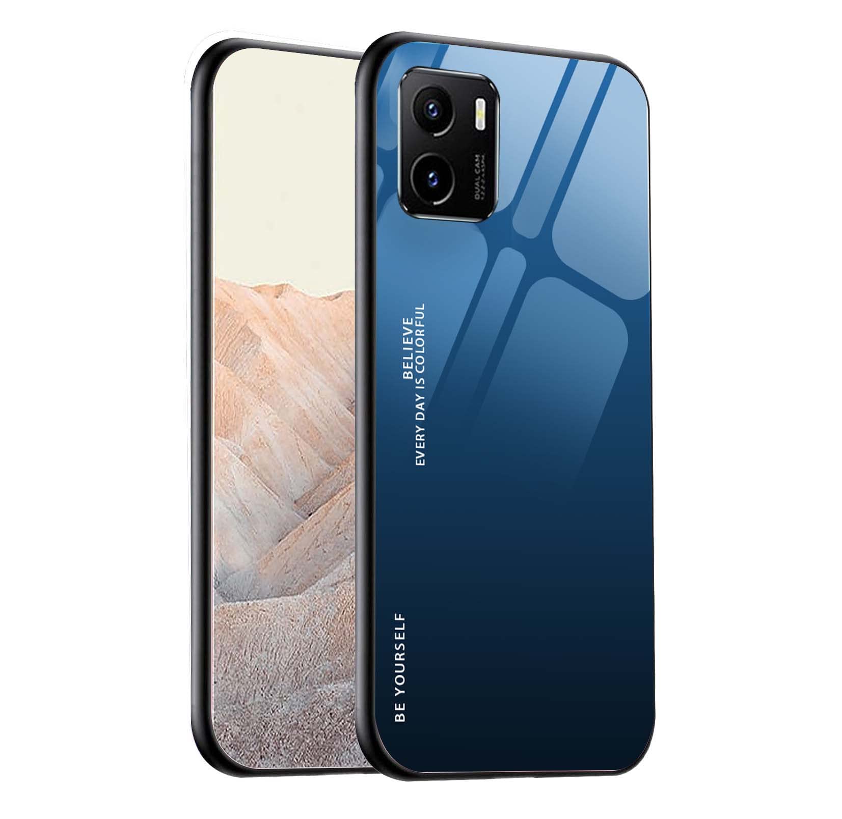 GOKEN Vetro Sfumato Cover per Vivo Y16 4G, Cover con Schienale in Vetro