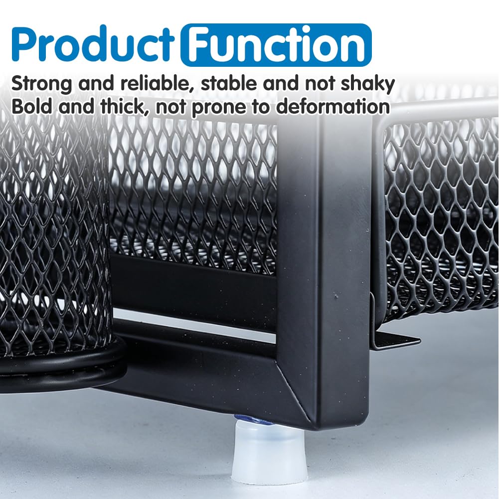 Supporto per monitor con cassetto, monitor per computer a 2 livelli con cassetto e 2 portapenne, organizer da scrivania e accessori, supporto ergonomico per accessori da ufficio (nero)