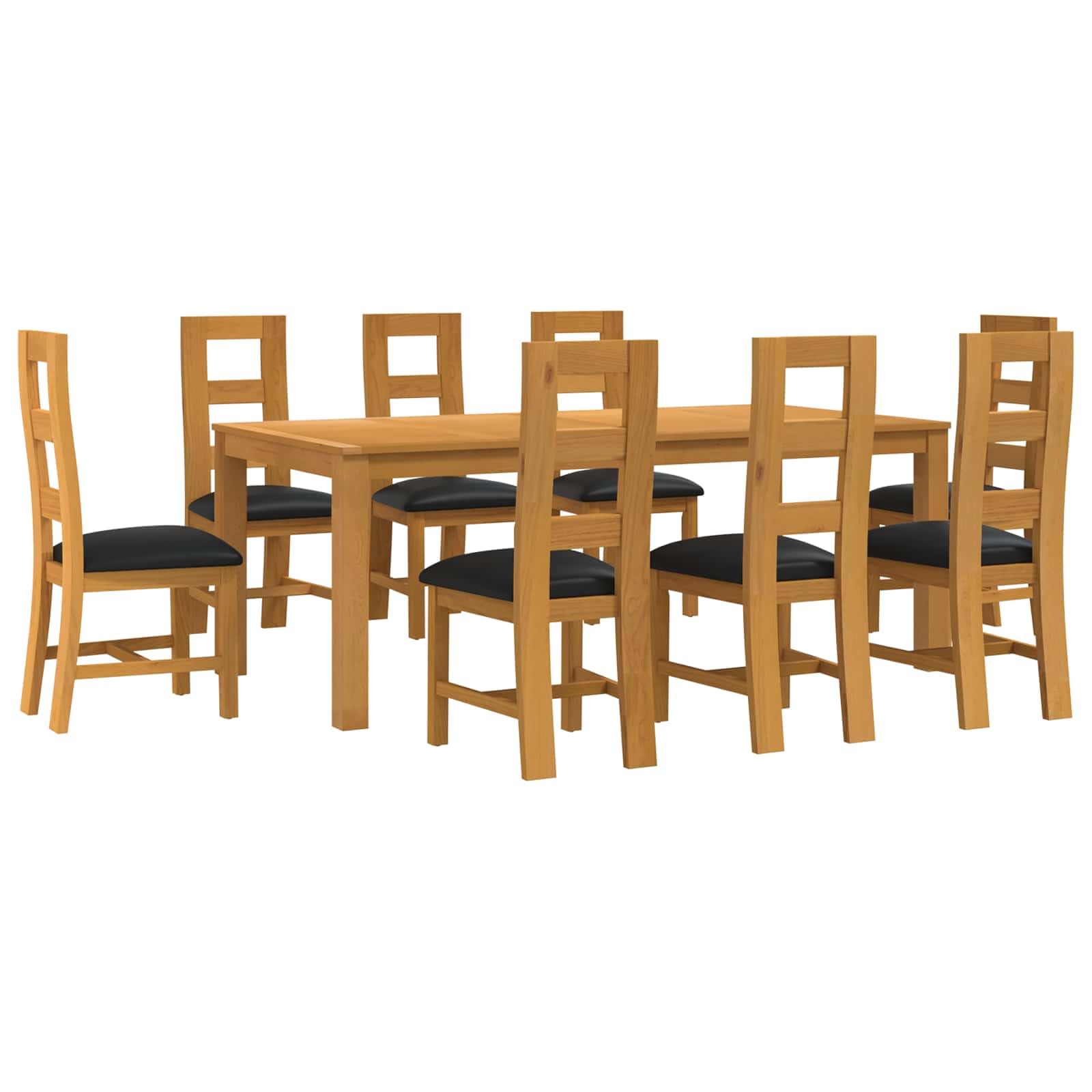 Set Da Pranzo 9 Pezzi Nero Legno Di Quercia Massello Con Tavolo E Sedie