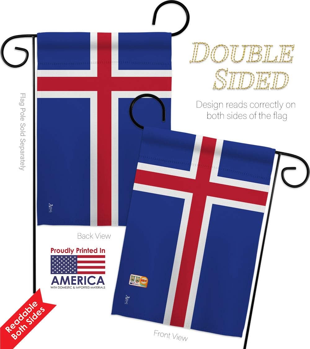 Iceland Garden Flag Set with Stand Regional Nationality Nation International World Country Particular Area Small Decorative Gift Yard House Banner Double-Sided Made In USA 13 X 18.5