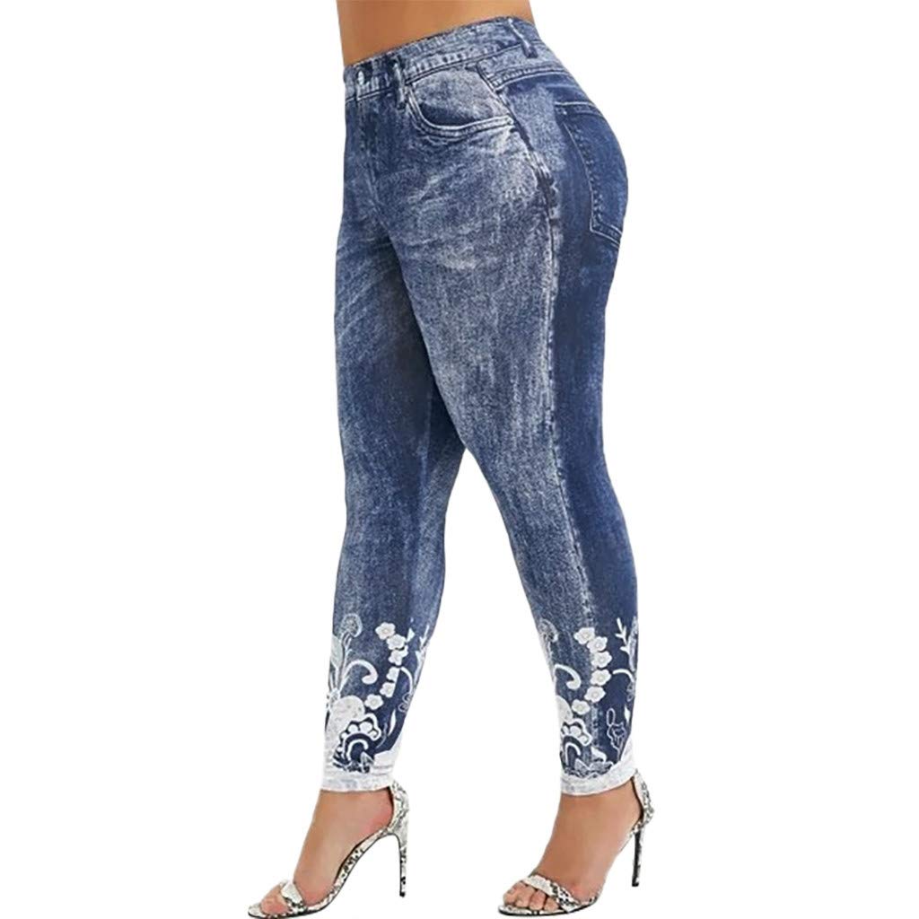 Womens Stretch Pull On Denim Jeggings Elastic Waist Regular Plus
