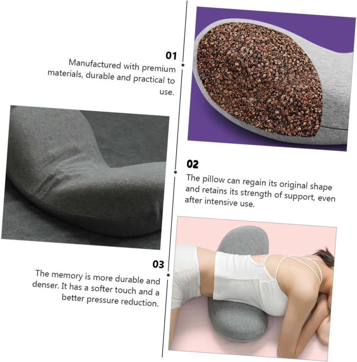 STOBAZA Lumbar Pillow for Bed Waist Pillow Lumbar Support Cushion Sleeping Grey