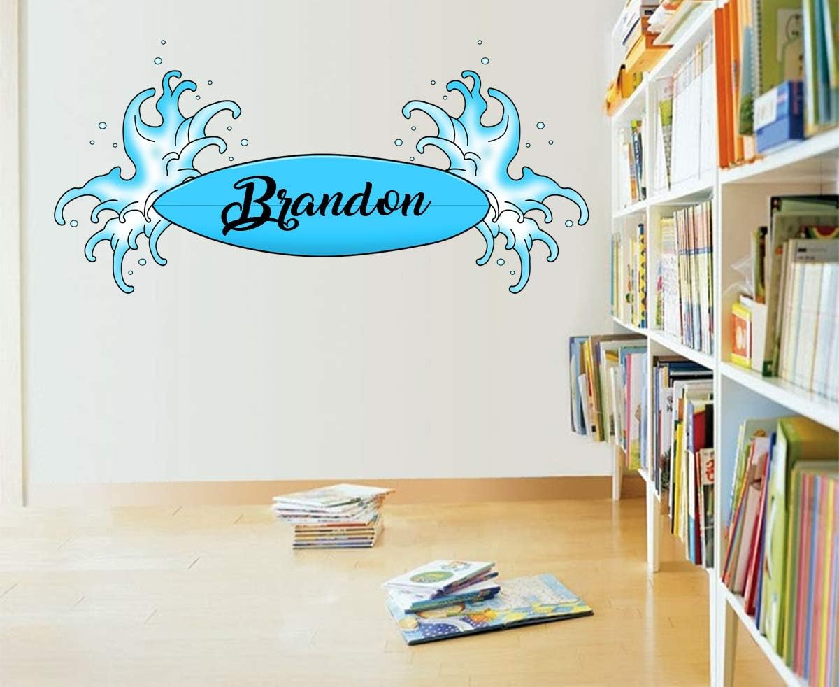 VWAQ-P Surfer Decal with Name Custom Surfboard Wall Stickers Personalized for Kids - SU01 (Sky Blue, 20" H X 40" W)