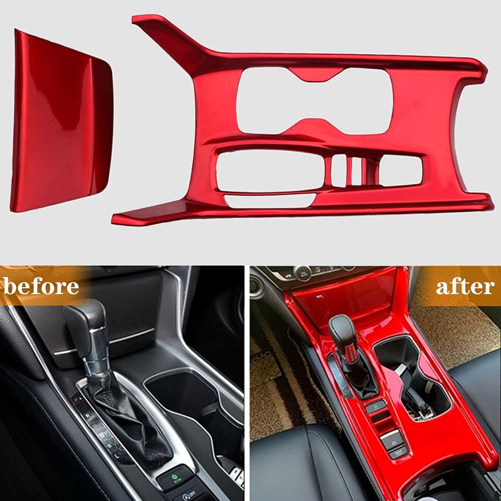 LEXLEY 2Pcs Red Style Gear Shift Frame Console Panel Trims Cover Cup Holder Decor Decal Compatible with Honda Accord 2018 2019 2020 2021 2022,Not Fit Hybrid (With gear lever)