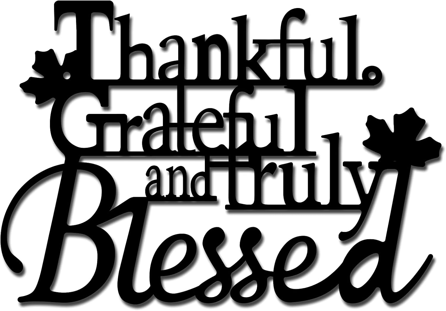 CREATCABIN Metal Wall Art Thankful Blessed Decor Wall Ornaments Hanging Plaques Grateful Wall Art Sculpture Sign for Indoor Outdoor Living Room Garden Office Decoration Gift Black 11.8 x 9.1inch