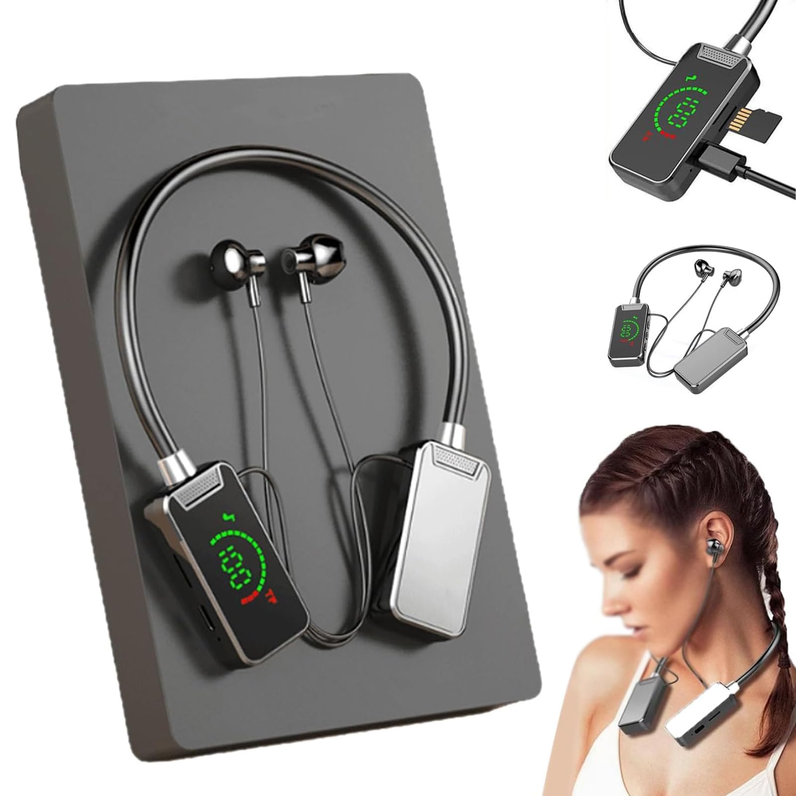 Wireless Sound Card Live Streaming Earphones, Sound Card Live Tuning Headphones, Wireless Sound Card Live Broadcasting and Audio Editing Earphones, Waterproof Wireless Neckband Headphones (Black)