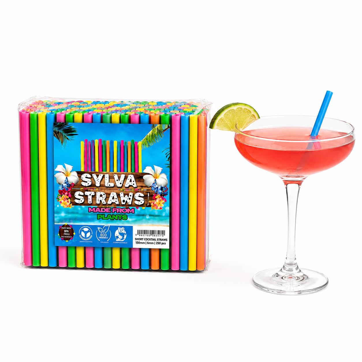 200 Pack 6×150mm Bright Multicoloured Reusable Cocktail Straws – Corn-Based Biodegradable Smooth Short Straws for Smoothies, Juices, Coffee, Milkshakes, Cold & Hot Drinks, 4-Color Reusable Straw Set