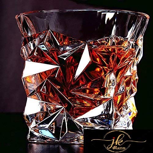 JK Roxx® Presents Crystal Cut Diamond Imported Whiskey Glasses Set (Whisky Glasses, 310 ML) Diamond Cut Seamless Transparent Whiskey Glass Set of 6